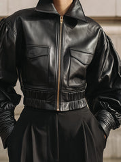 90s Minimalism Structured Cropped Eco-friendly Leather Jacket