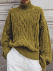 Commuting Turtleneck Drop Sleeve Cable Knit Sweater