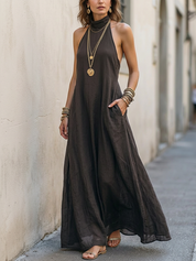 Charcoal Gray Bohemian Style Off The Shoulder Loose Maxi Dress