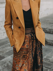 Retro-Inspired ﻿ Versatile Faux Suede Double-Breasted Blazer