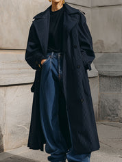 Minimalist Oversized Pinstripe Mid-length Trench Coat
