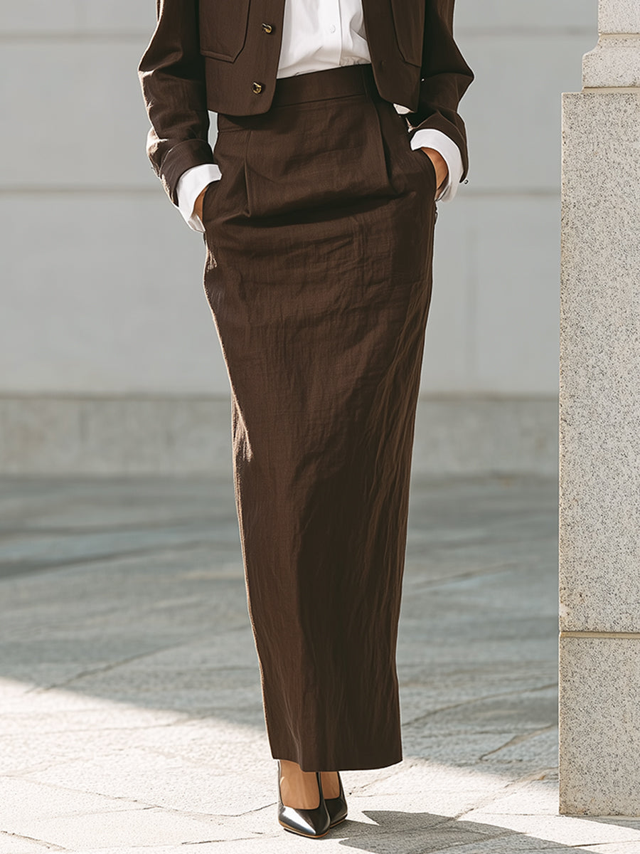 Old Money Cotton Cropped Jacket & Straight Back Slit Pencil Skirt Set