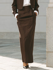 Old Money Cotton Cropped Jacket & Straight Back Slit Pencil Skirt Set