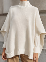 Minimalist Oversized Turtleneck Bat Sleeve Cape Knitted Sweater