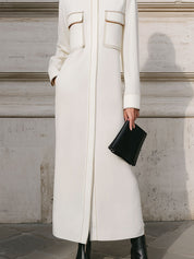 Extremely Simple Line Decorated Diagonal Pocket Straight Maxi Dress