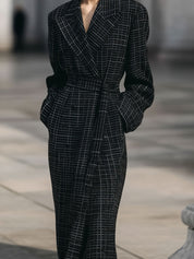 Minimalist Plaid Cocoon Wool Mid-length Coat With Belt