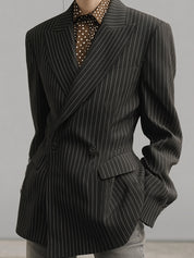 Classic Old Money Striped Lapel Straight Blazer