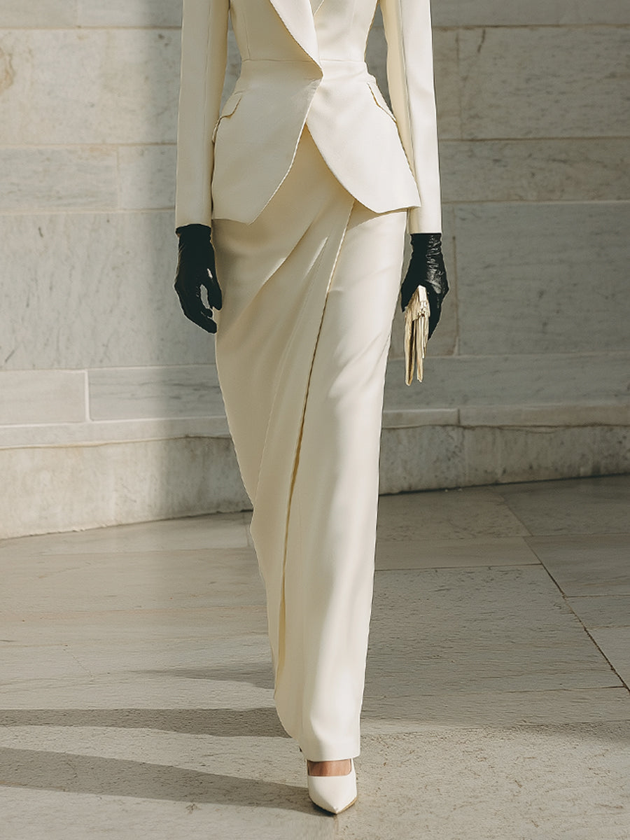 90s Minimalism Revival Matte Satin Waist Blazer & Pencil Long Skirt Set