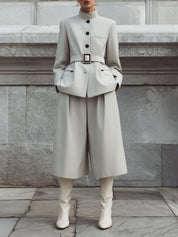 Commuter Stand Collar Single Breasted Jacket & Loose Capri Pants Set