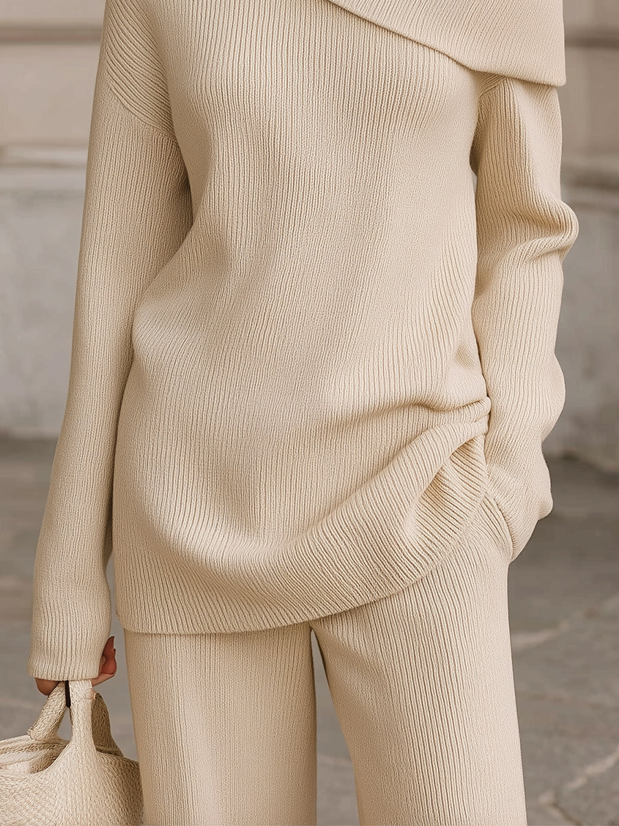 Uniquely Designed One-shoulder Drop-sleeve Straight Fine Knit Sweater