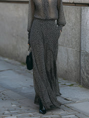 Stylish Polka Dot Chiffon Printed Blouse & Long Skirt Set