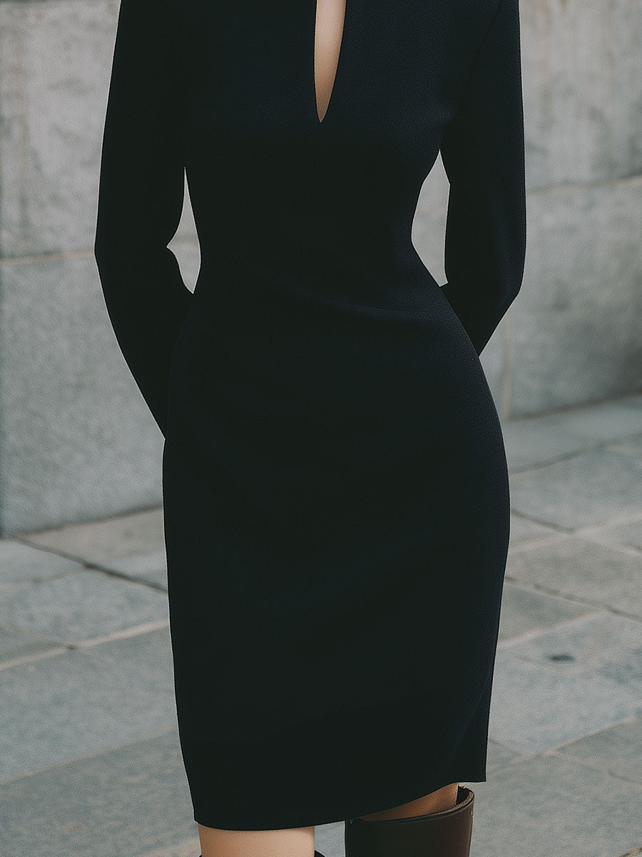 Minimalist V-neck Waist Pencil Midi Dress