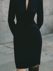 Minimalist V-neck Waist Pencil Midi Dress