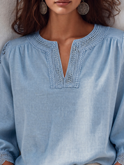 Delicate Sky Blue Lace Trim Blouse