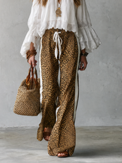 Resort Bohemian Ruffle Top & Animal Print Palazzo Pants Outfit Set