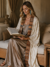 Boho Printed Kimono Cardigan with Satin Slip Maxi Dress Set