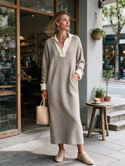 Effortless Chic Oversized Sweater Dress With Pockets Maxi Dress