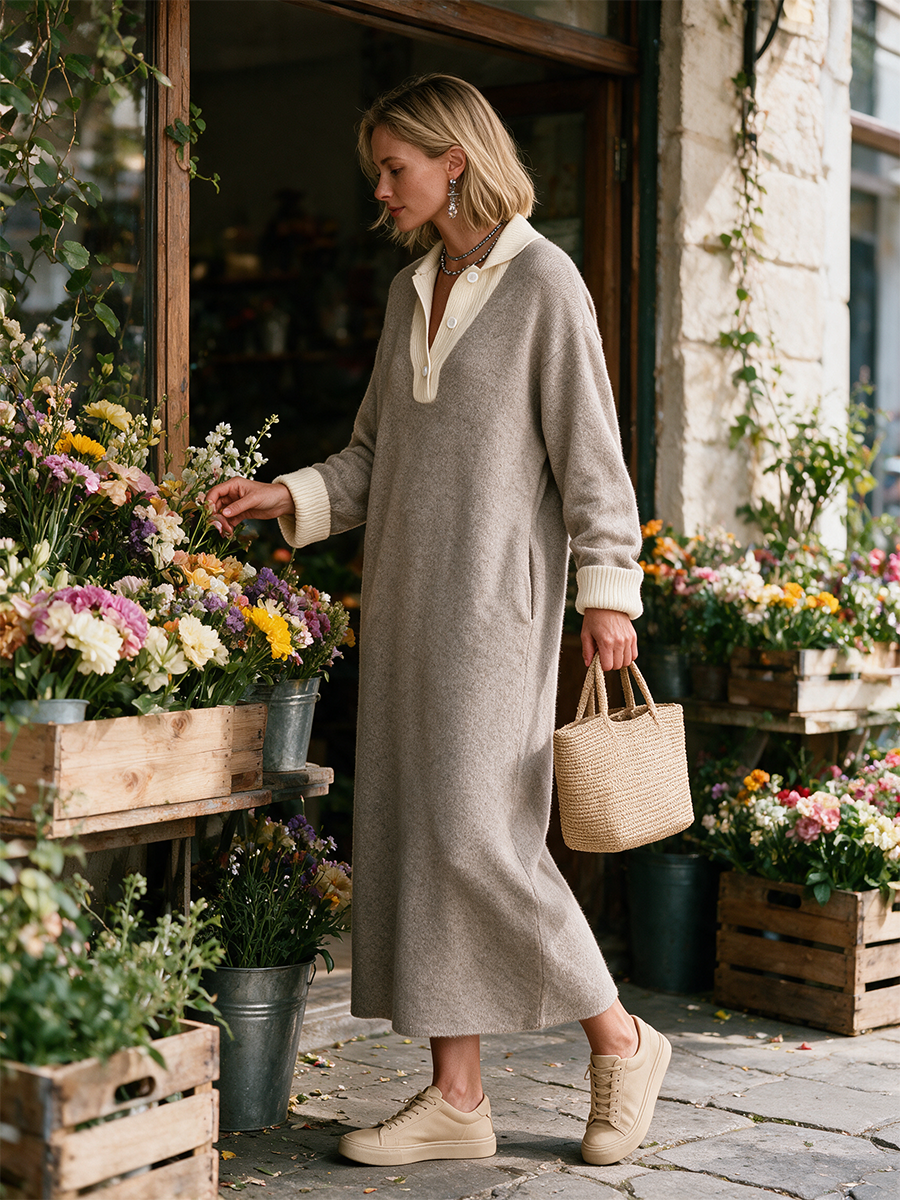 Effortless Chic Oversized Sweater Dress With Pockets Maxi Dress