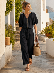Relaxed Luxe Black Utility Pocket Jumpsuit