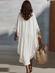 Effortless Boho V-Neck Ivory Kaftan Dress