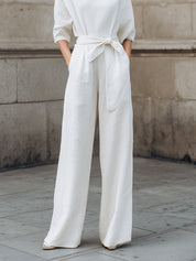Quiet-Luxury Minimalist Belted Wide-Leg Jumpsuit
