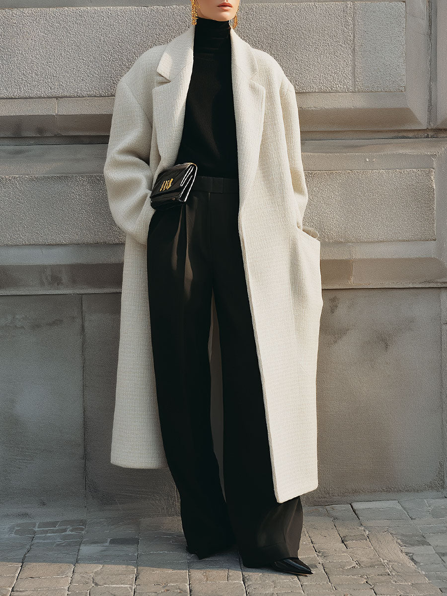 Minimalist Dropped Shoulder Tweed Dropped Shoulder Oversized Coat