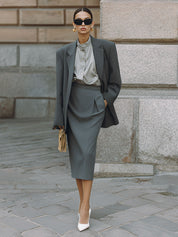90s Minimalist Oversized Shoulder Pad Blazer & Pencil Skirt Set