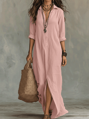 Black Button-Front Bohemian Shirt Maxi Dress