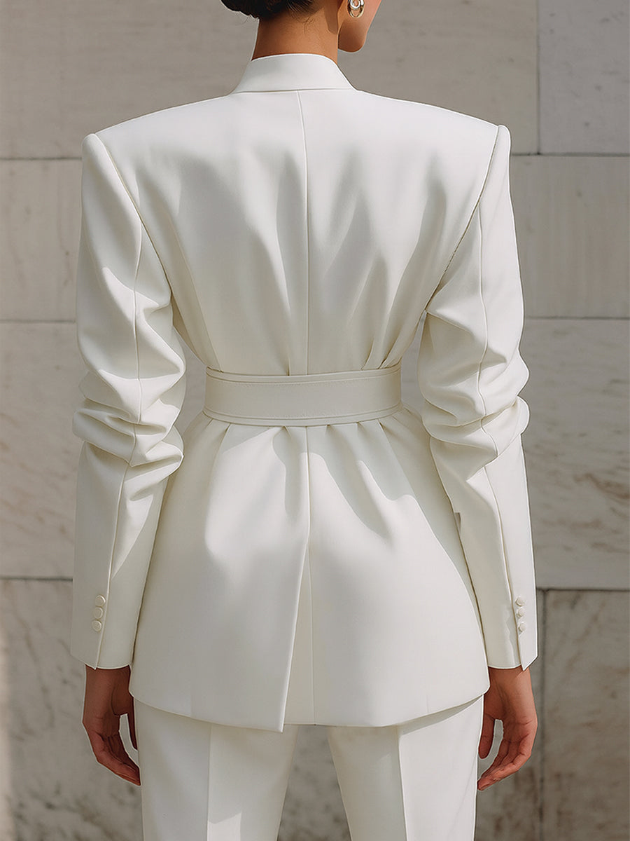 Minimalist Shoulder Padded Loose Blazer With Belt