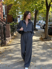 Bohemian Charcoal Gray Zip-up Jumpsuit