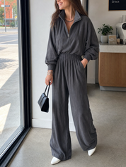 Bohemian Charcoal Gray Zip-up Jumpsuit