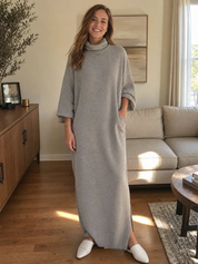 Bohemian Light Gray Turtleneck Maxi Dress