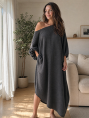 Bohemian Grey Off Shoulder Knit Maxi Dress