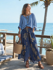 Bohemian Cotton Linen Top And Skirt Set