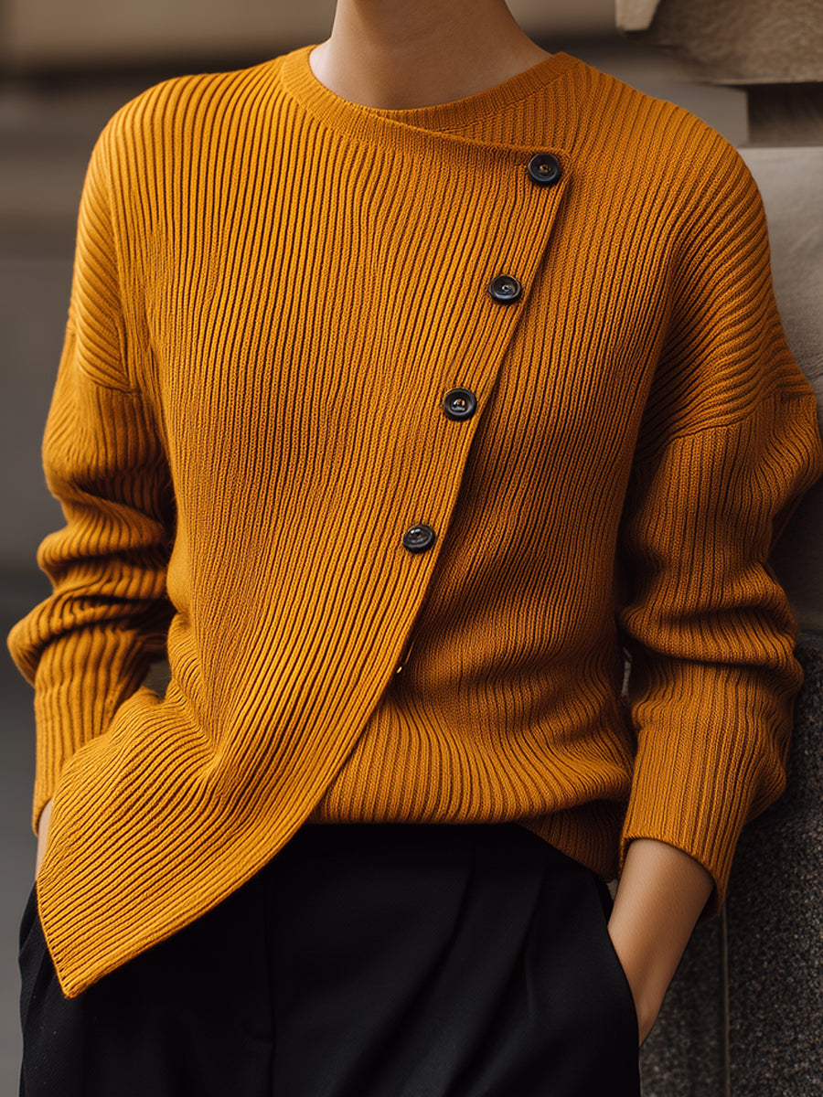 Deconstructed Off-shoulder Knit Sweater With Diagonal Placket