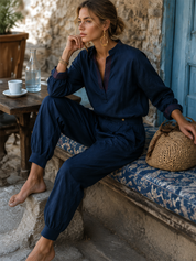 Women's Casual V-Neck Long Sleeve Top and Harem Pants Two-Piece Set