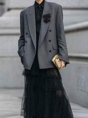 Minimalist Commuter Shoulder Pads Double Breasted Blazer
