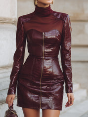 Quiet-luxury Structured Sensuality Crimson Croc Allure Elegance Eco-friendly Leather Mini Dress
