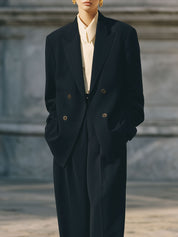 90s Minimalist Commuter Shoulder Padded Blazer & Loose Straight Pants Set