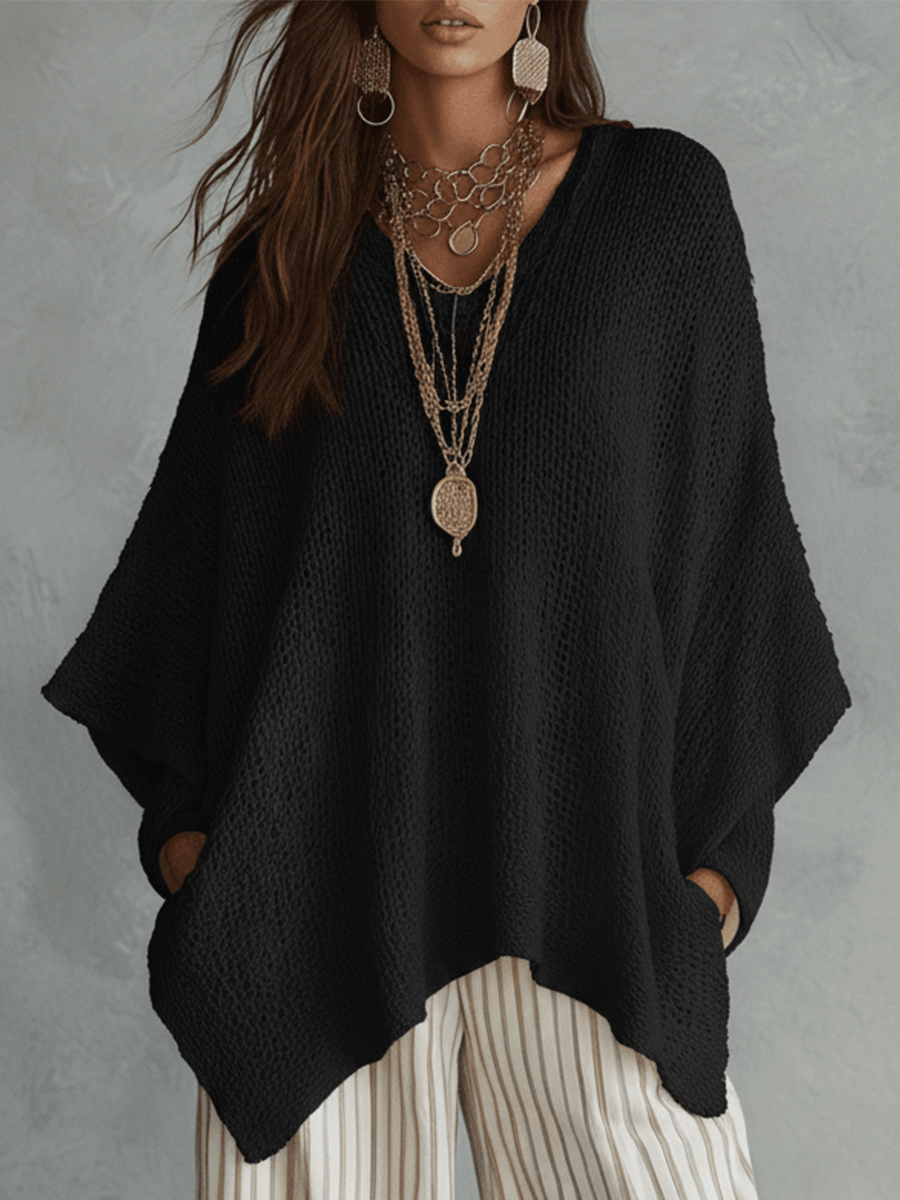 Effortless Neutral Bohemian Pullover Knit Top