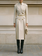 Architectural Quiet-Luxury Double-Breasted Wool Midi Dress