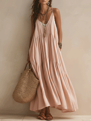 Bohemian Flowing Resort Blush Pink Maxi Dress