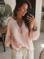 Bohemian Blush Pink Lace Detail Blouse