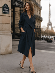 Bohemian Navy Blue Double-breasted Trench Coat