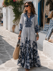 Coastal Blue Floral Tiered Maxi Dress