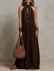 Dark Brown Halter Neck Minimalist Long Dress