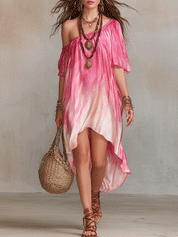Bohemian Ombre Off-Shoulder Flowing Midi Dress
