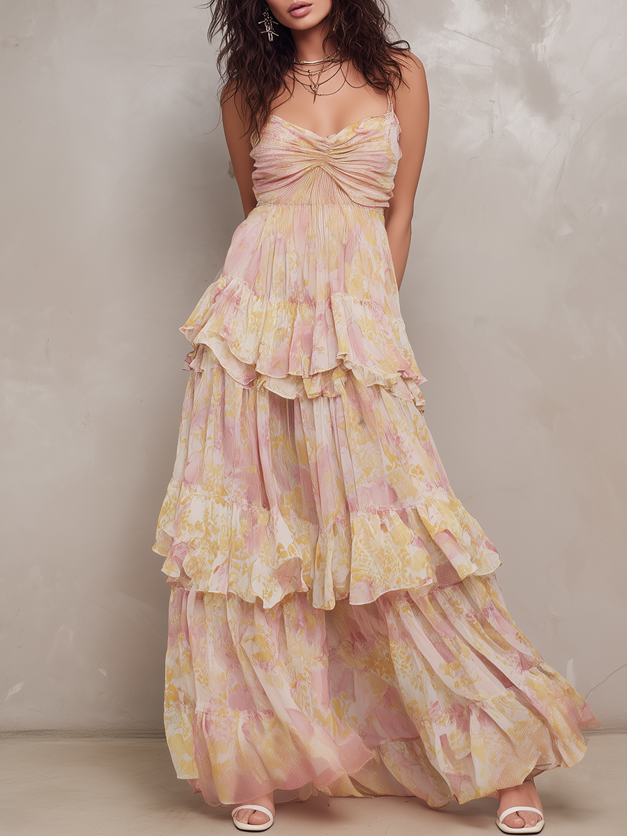 Soft Ruched Tiered Maxi Dress