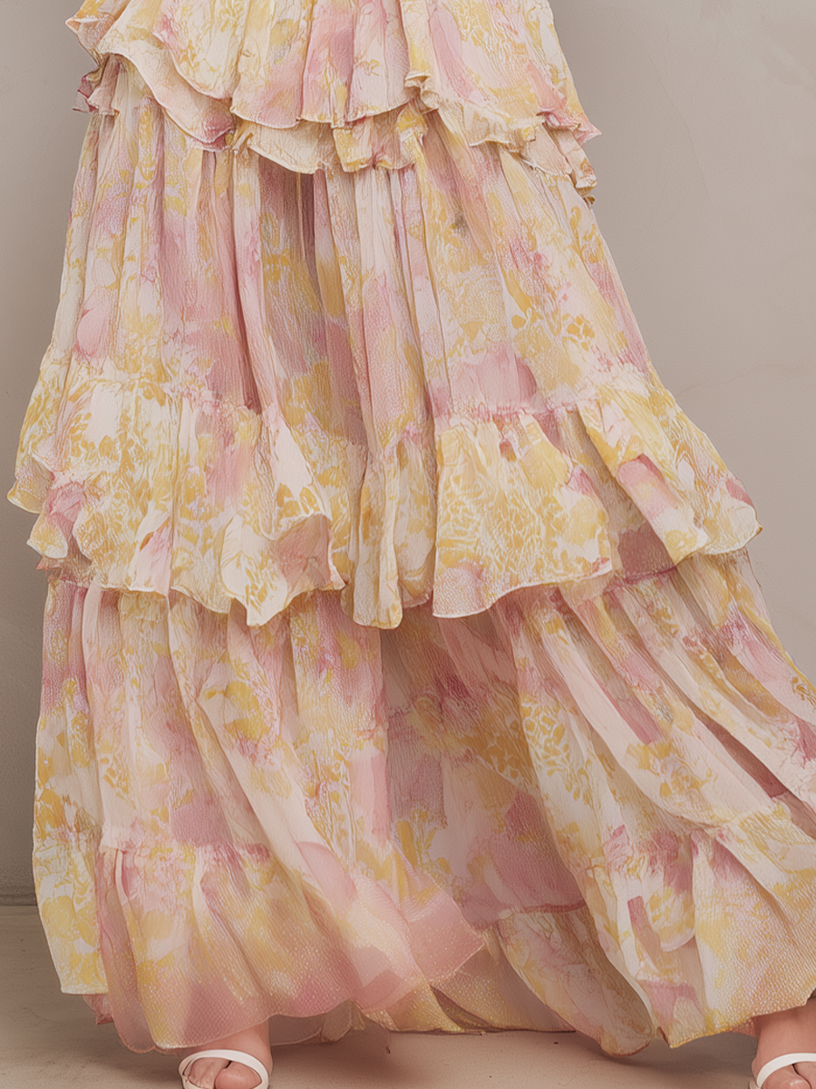 Soft Ruched Tiered Maxi Dress