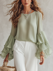 Soft Tiered Ruffle Sleeve Blouse
